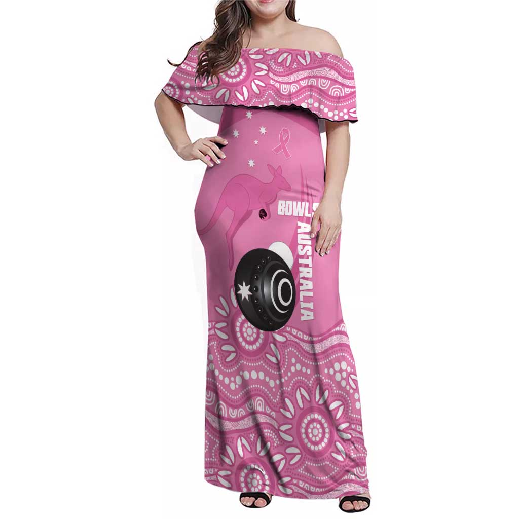 Custom Bowls Australia Breast Cancer Family Matching Off Shoulder Maxi Dress and Hawaiian Shirt Pink Ribbon Kangaroo Aboriginal Art - Aussie Hoodie