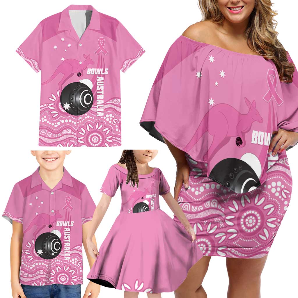 Custom Bowls Australia Breast Cancer Family Matching Off Shoulder Short Dress and Hawaiian Shirt Pink Ribbon Kangaroo Aboriginal Art - Aussie Hoodie