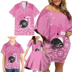 Custom Bowls Australia Breast Cancer Family Matching Off Shoulder Short Dress and Hawaiian Shirt Pink Ribbon Kangaroo Aboriginal Art - Aussie Hoodie