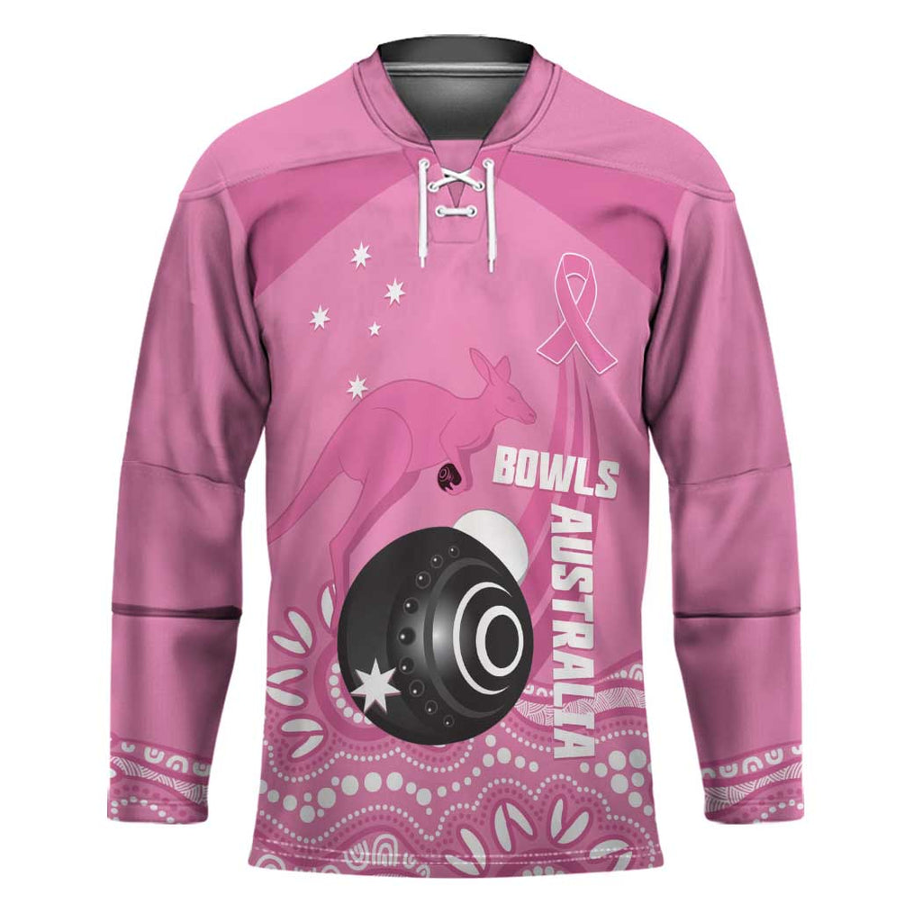Custom Bowls Australia Breast Cancer Hockey Jersey Pink Ribbon Kangaroo Aboriginal Art - Aussie Hoodie