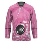 Custom Bowls Australia Breast Cancer Hockey Jersey Pink Ribbon Kangaroo Aboriginal Art - Aussie Hoodie