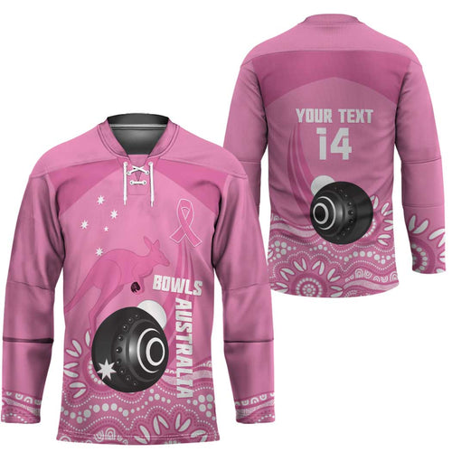 Custom Bowls Australia Breast Cancer Hockey Jersey Pink Ribbon Kangaroo Aboriginal Art - Aussie Hoodie