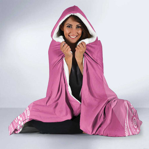 Custom Bowls Australia Breast Cancer Hooded Blanket Pink Ribbon Kangaroo Aboriginal Art - Aussie Hoodie