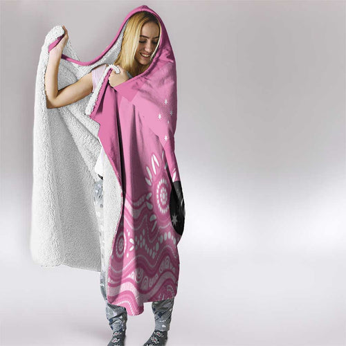 Custom Bowls Australia Breast Cancer Hooded Blanket Pink Ribbon Kangaroo Aboriginal Art - Aussie Hoodie