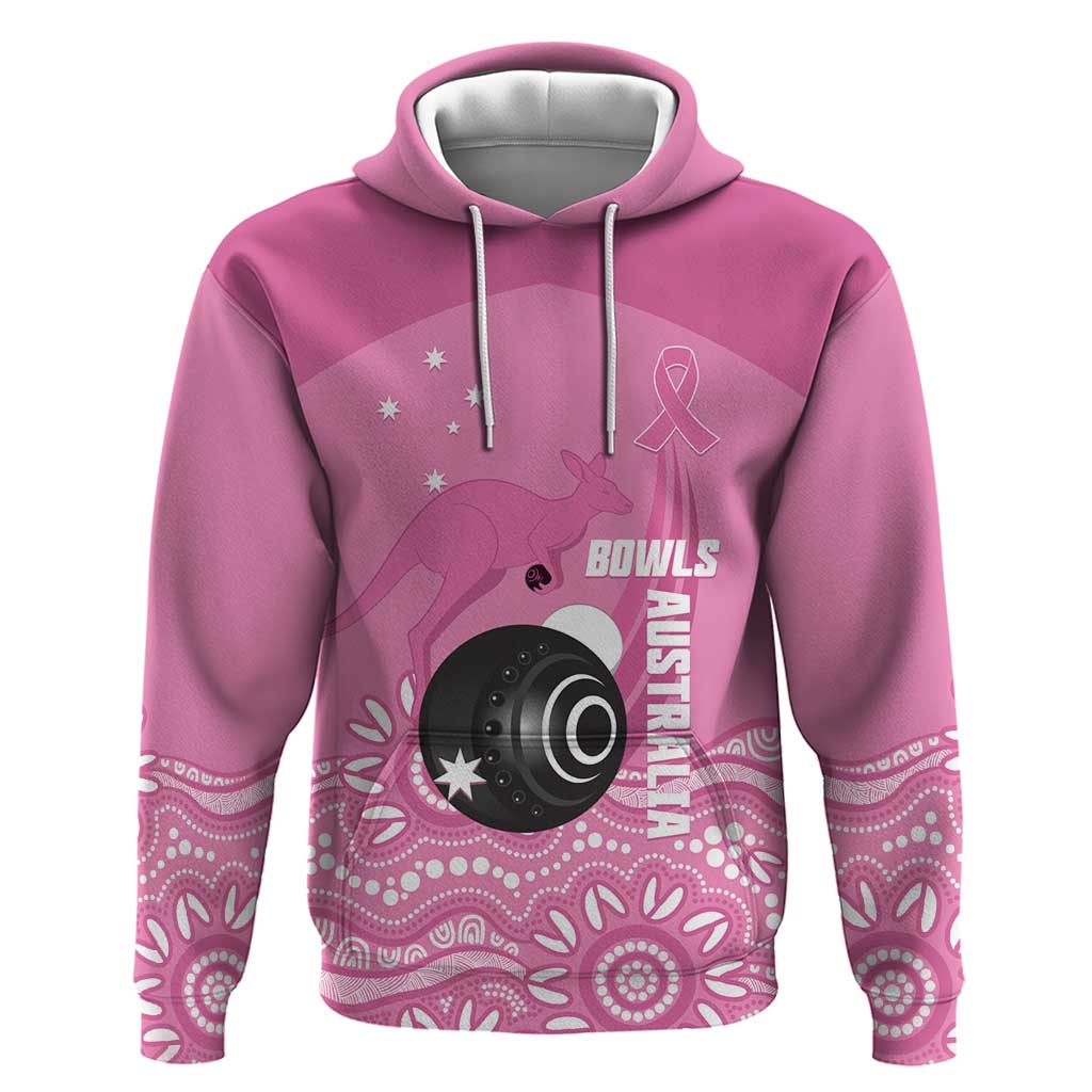 Custom Bowls Australia Breast Cancer Hoodie Pink Ribbon Kangaroo Aboriginal Art - Aussie Hoodie