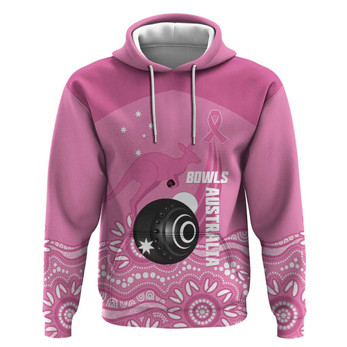Custom Bowls Australia Breast Cancer Hoodie Pink Ribbon Kangaroo Aboriginal Art - Aussie Hoodie