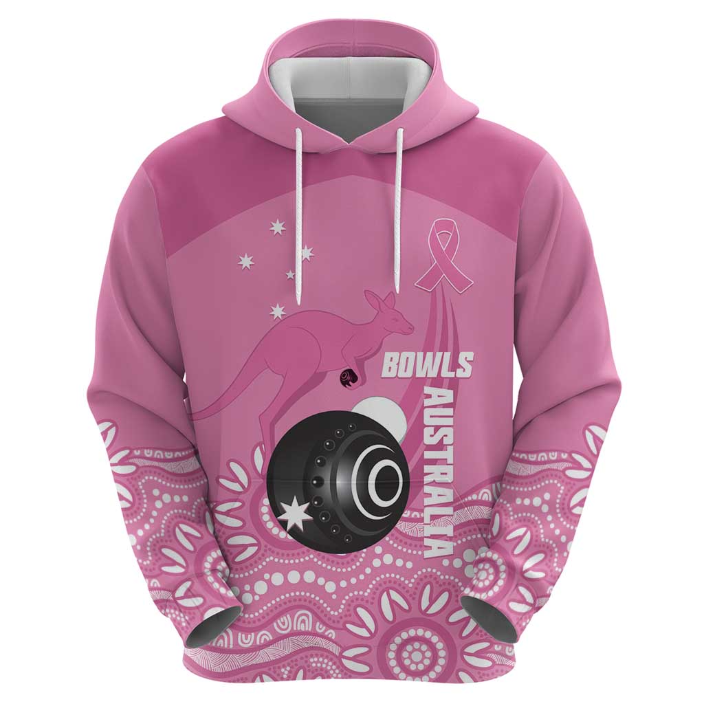 Custom Bowls Australia Breast Cancer Hoodie Pink Ribbon Kangaroo Aboriginal Art - Aussie Hoodie