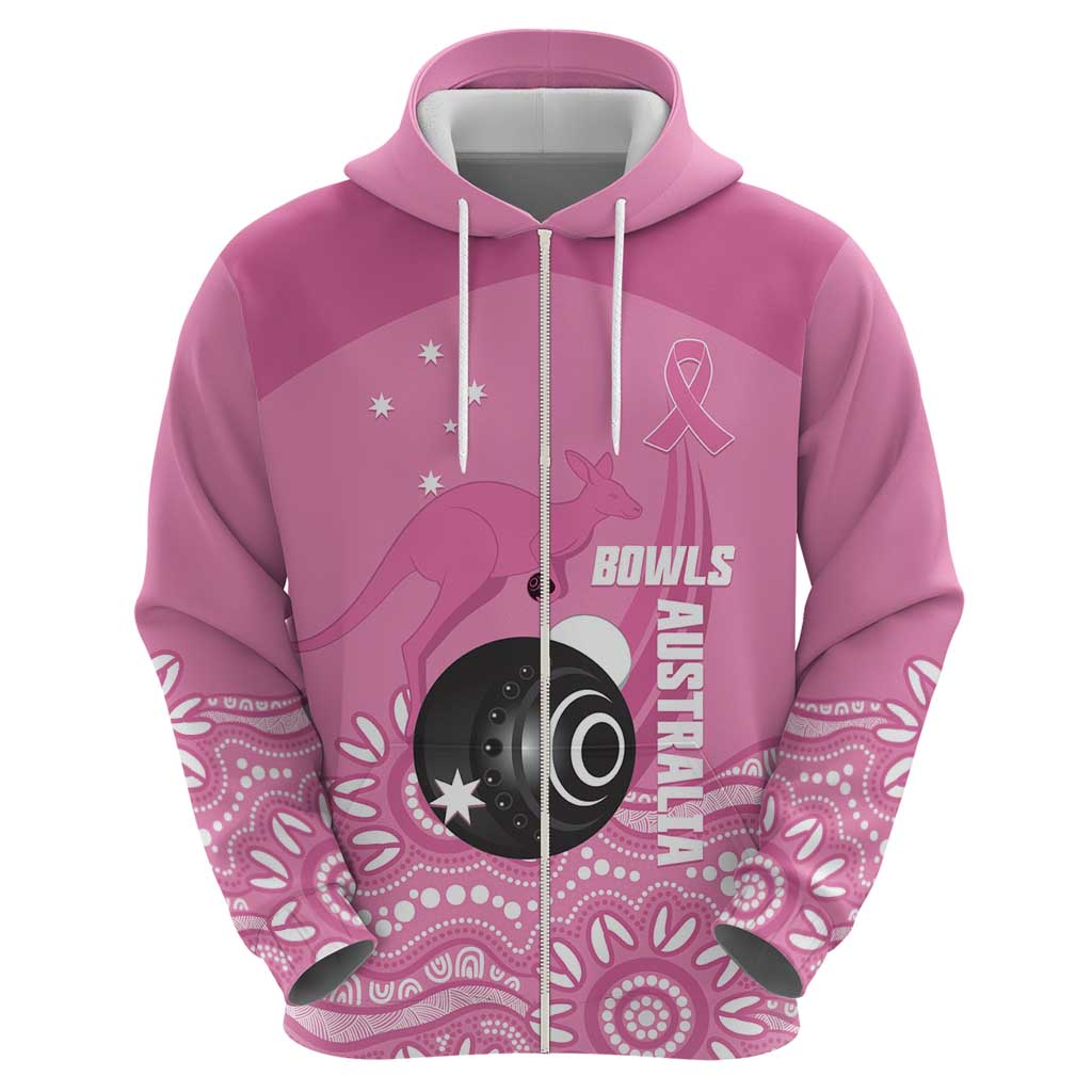Custom Bowls Australia Breast Cancer Hoodie Pink Ribbon Kangaroo Aboriginal Art - Aussie Hoodie