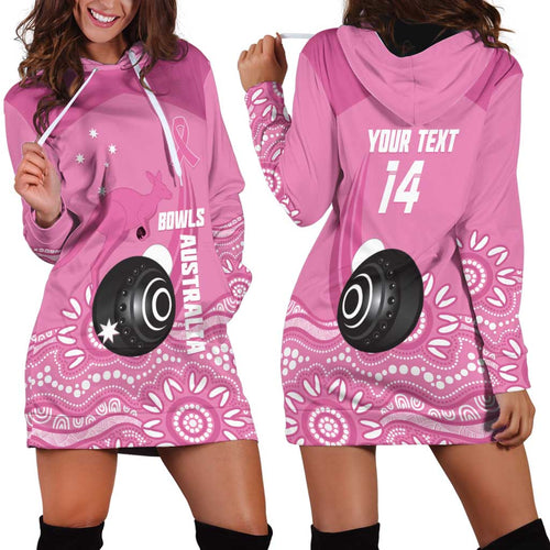 Custom Bowls Australia Breast Cancer Hoodie Dress Pink Ribbon Kangaroo Aboriginal Art - Aussie Hoodie