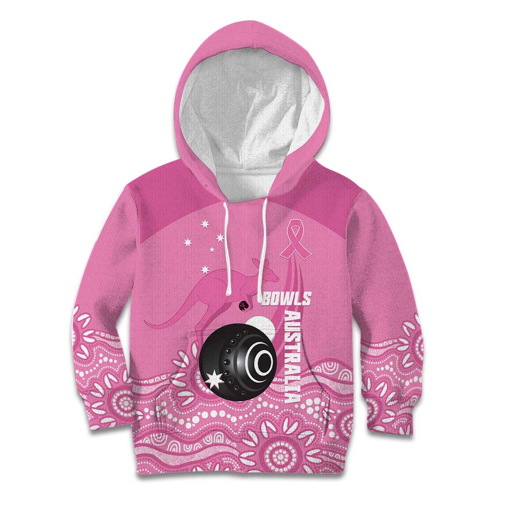 Custom Bowls Australia Breast Cancer Kid Hoodie Pink Ribbon Kangaroo Aboriginal Art - Aussie Hoodie