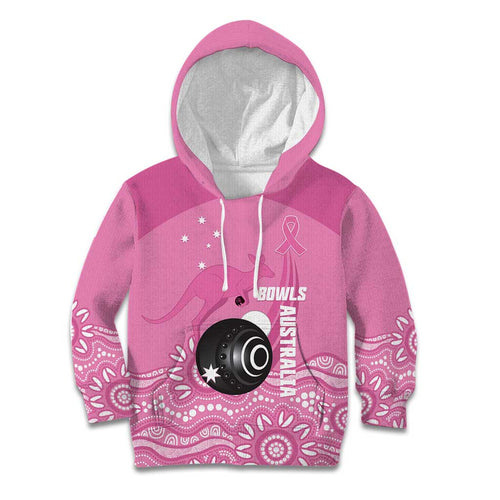 Custom Bowls Australia Breast Cancer Kid Hoodie Pink Ribbon Kangaroo Aboriginal Art - Aussie Hoodie