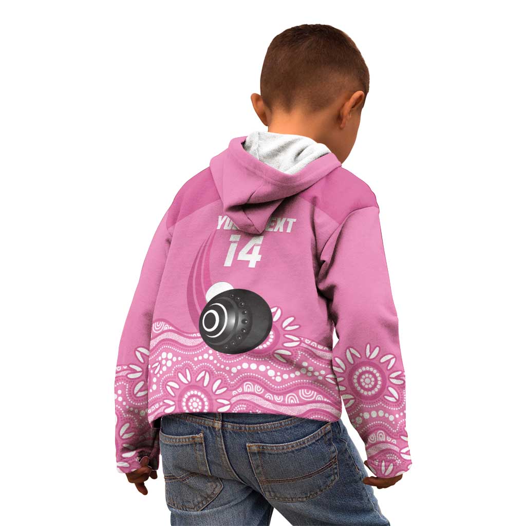 Custom Bowls Australia Breast Cancer Kid Hoodie Pink Ribbon Kangaroo Aboriginal Art - Aussie Hoodie