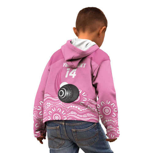 Custom Bowls Australia Breast Cancer Kid Hoodie Pink Ribbon Kangaroo Aboriginal Art - Aussie Hoodie