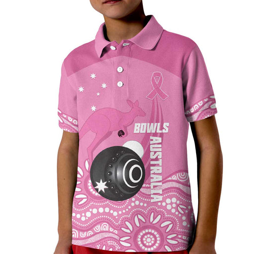 Custom Bowls Australia Breast Cancer Kid Polo Shirt Pink Ribbon Kangaroo Aboriginal Art - Aussie Hoodie