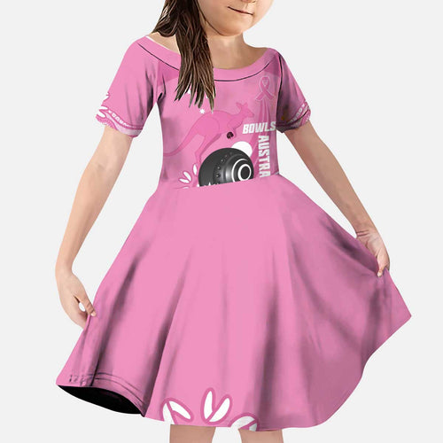 Custom Bowls Australia Breast Cancer Kid Short Sleeve Dress Pink Ribbon Kangaroo Aboriginal Art - Aussie Hoodie