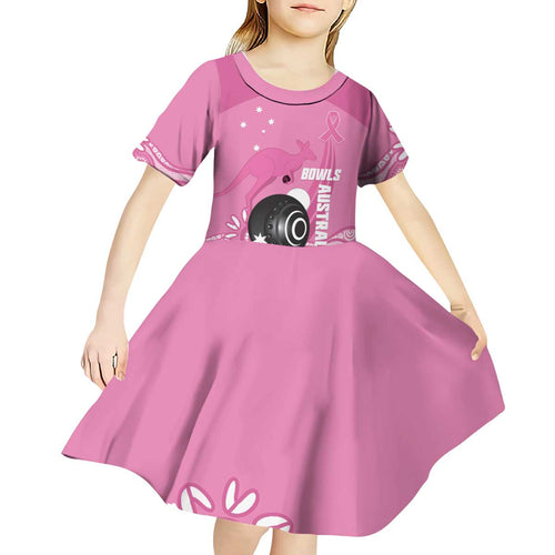 Custom Bowls Australia Breast Cancer Kid Short Sleeve Dress Pink Ribbon Kangaroo Aboriginal Art - Aussie Hoodie