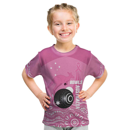 Custom Bowls Australia Breast Cancer Kid T Shirt Pink Ribbon Kangaroo Aboriginal Art - Aussie Hoodie
