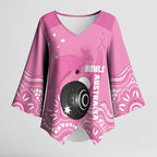Custom Bowls Australia Breast Cancer Kimono Sleeve Blouse Pink Ribbon Kangaroo Aboriginal Art - Aussie Hoodie
