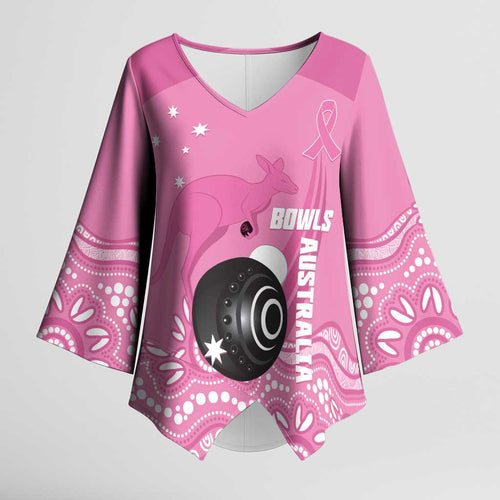 Custom Bowls Australia Breast Cancer Kimono Sleeve Blouse Pink Ribbon Kangaroo Aboriginal Art - Aussie Hoodie