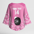 Custom Bowls Australia Breast Cancer Kimono Sleeve Blouse Pink Ribbon Kangaroo Aboriginal Art - Aussie Hoodie