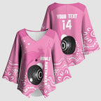 Custom Bowls Australia Breast Cancer Kimono Sleeve Blouse Pink Ribbon Kangaroo Aboriginal Art - Aussie Hoodie