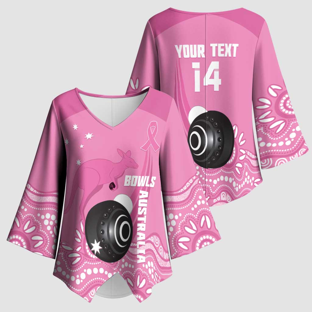 Custom Bowls Australia Breast Cancer Kimono Sleeve Blouse Pink Ribbon Kangaroo Aboriginal Art - Aussie Hoodie