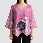 Custom Bowls Australia Breast Cancer Kimono Sleeve Blouse Pink Ribbon Kangaroo Aboriginal Art - Aussie Hoodie