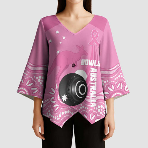 Custom Bowls Australia Breast Cancer Kimono Sleeve Blouse Pink Ribbon Kangaroo Aboriginal Art - Aussie Hoodie