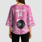 Custom Bowls Australia Breast Cancer Kimono Sleeve Blouse Pink Ribbon Kangaroo Aboriginal Art - Aussie Hoodie