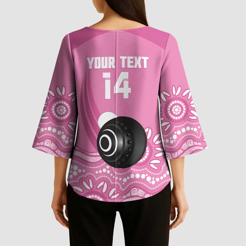 Custom Bowls Australia Breast Cancer Kimono Sleeve Blouse Pink Ribbon Kangaroo Aboriginal Art - Aussie Hoodie