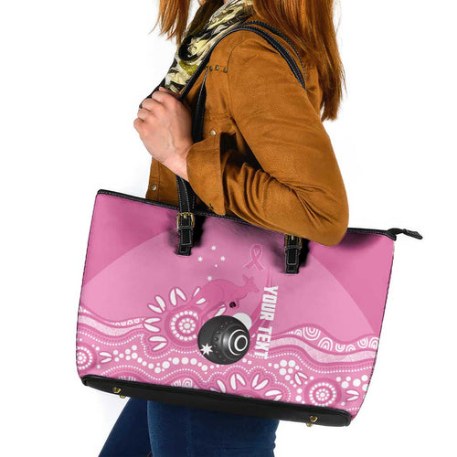 Custom Bowls Australia Breast Cancer Leather Tote Bag Pink Ribbon Kangaroo Aboriginal Art - Aussie Hoodie