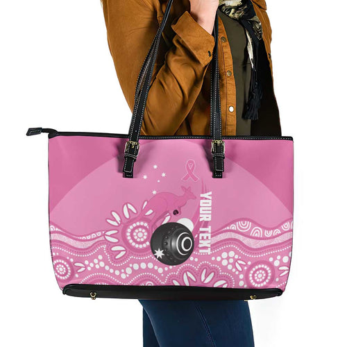 Custom Bowls Australia Breast Cancer Leather Tote Bag Pink Ribbon Kangaroo Aboriginal Art - Aussie Hoodie