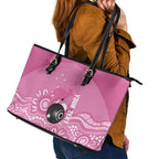 Custom Bowls Australia Breast Cancer Leather Tote Bag Pink Ribbon Kangaroo Aboriginal Art - Aussie Hoodie