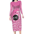 Custom Bowls Australia Breast Cancer Long Sleeve Bodycon Dress Pink Ribbon Kangaroo Aboriginal Art - Aussie Hoodie