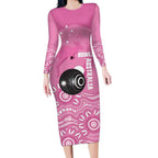 Custom Bowls Australia Breast Cancer Long Sleeve Bodycon Dress Pink Ribbon Kangaroo Aboriginal Art - Aussie Hoodie