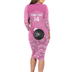 Custom Bowls Australia Breast Cancer Long Sleeve Bodycon Dress Pink Ribbon Kangaroo Aboriginal Art - Aussie Hoodie