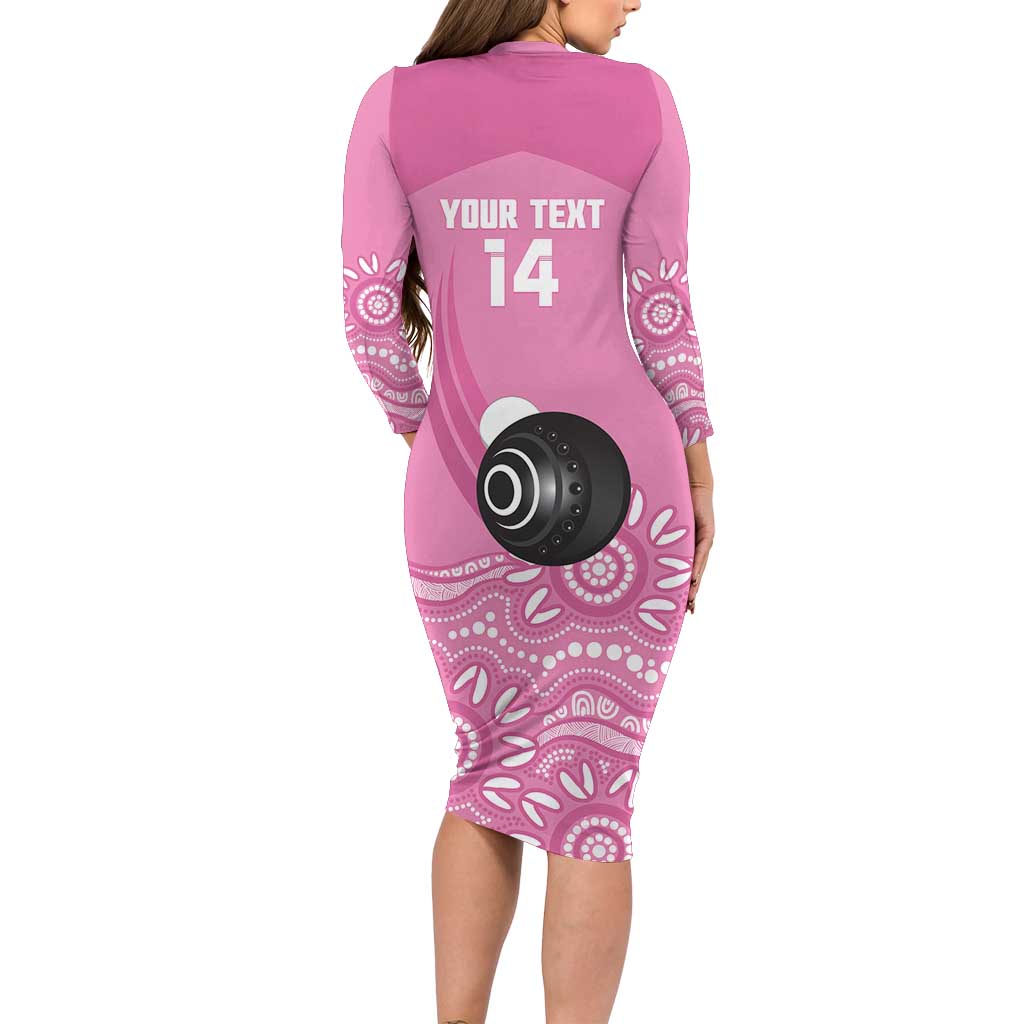 Custom Bowls Australia Breast Cancer Long Sleeve Bodycon Dress Pink Ribbon Kangaroo Aboriginal Art - Aussie Hoodie