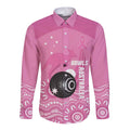 Custom Bowls Australia Breast Cancer Long Sleeve Button Shirt Pink Ribbon Kangaroo Aboriginal Art - Aussie Hoodie
