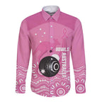 Custom Bowls Australia Breast Cancer Long Sleeve Button Shirt Pink Ribbon Kangaroo Aboriginal Art - Aussie Hoodie