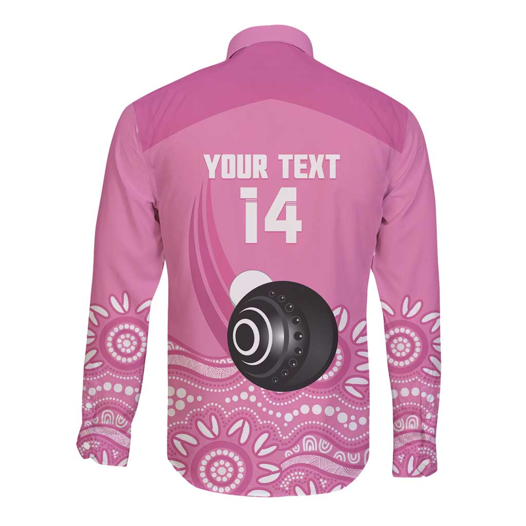 Custom Bowls Australia Breast Cancer Long Sleeve Button Shirt Pink Ribbon Kangaroo Aboriginal Art - Aussie Hoodie