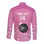 Custom Bowls Australia Breast Cancer Long Sleeve Button Shirt Pink Ribbon Kangaroo Aboriginal Art - Aussie Hoodie