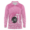 Custom Bowls Australia Breast Cancer Long Sleeve Polo Shirt Pink Ribbon Kangaroo Aboriginal Art - Aussie Hoodie