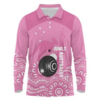 Custom Bowls Australia Breast Cancer Long Sleeve Polo Shirt Pink Ribbon Kangaroo Aboriginal Art - Aussie Hoodie