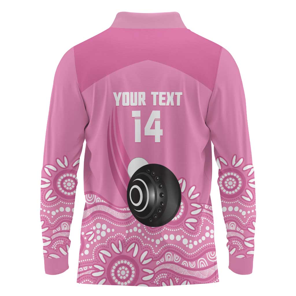Custom Bowls Australia Breast Cancer Long Sleeve Polo Shirt Pink Ribbon Kangaroo Aboriginal Art - Aussie Hoodie