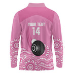 Custom Bowls Australia Breast Cancer Long Sleeve Polo Shirt Pink Ribbon Kangaroo Aboriginal Art - Aussie Hoodie
