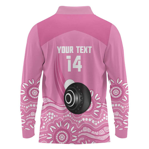 Custom Bowls Australia Breast Cancer Long Sleeve Polo Shirt Pink Ribbon Kangaroo Aboriginal Art - Aussie Hoodie