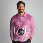 Custom Bowls Australia Breast Cancer Long Sleeve Polo Shirt Pink Ribbon Kangaroo Aboriginal Art - Aussie Hoodie