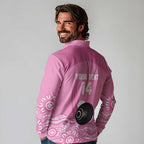 Custom Bowls Australia Breast Cancer Long Sleeve Polo Shirt Pink Ribbon Kangaroo Aboriginal Art - Aussie Hoodie