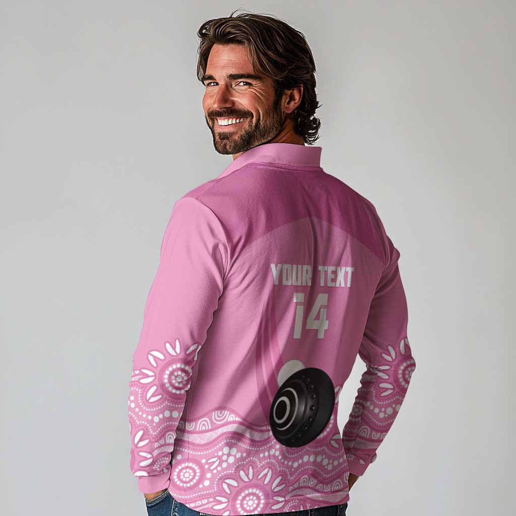 Custom Bowls Australia Breast Cancer Long Sleeve Polo Shirt Pink Ribbon Kangaroo Aboriginal Art - Aussie Hoodie