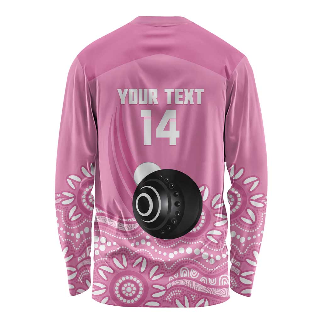 Custom Bowls Australia Breast Cancer Long Sleeve Shirt Pink Ribbon Kangaroo Aboriginal Art - Aussie Hoodie